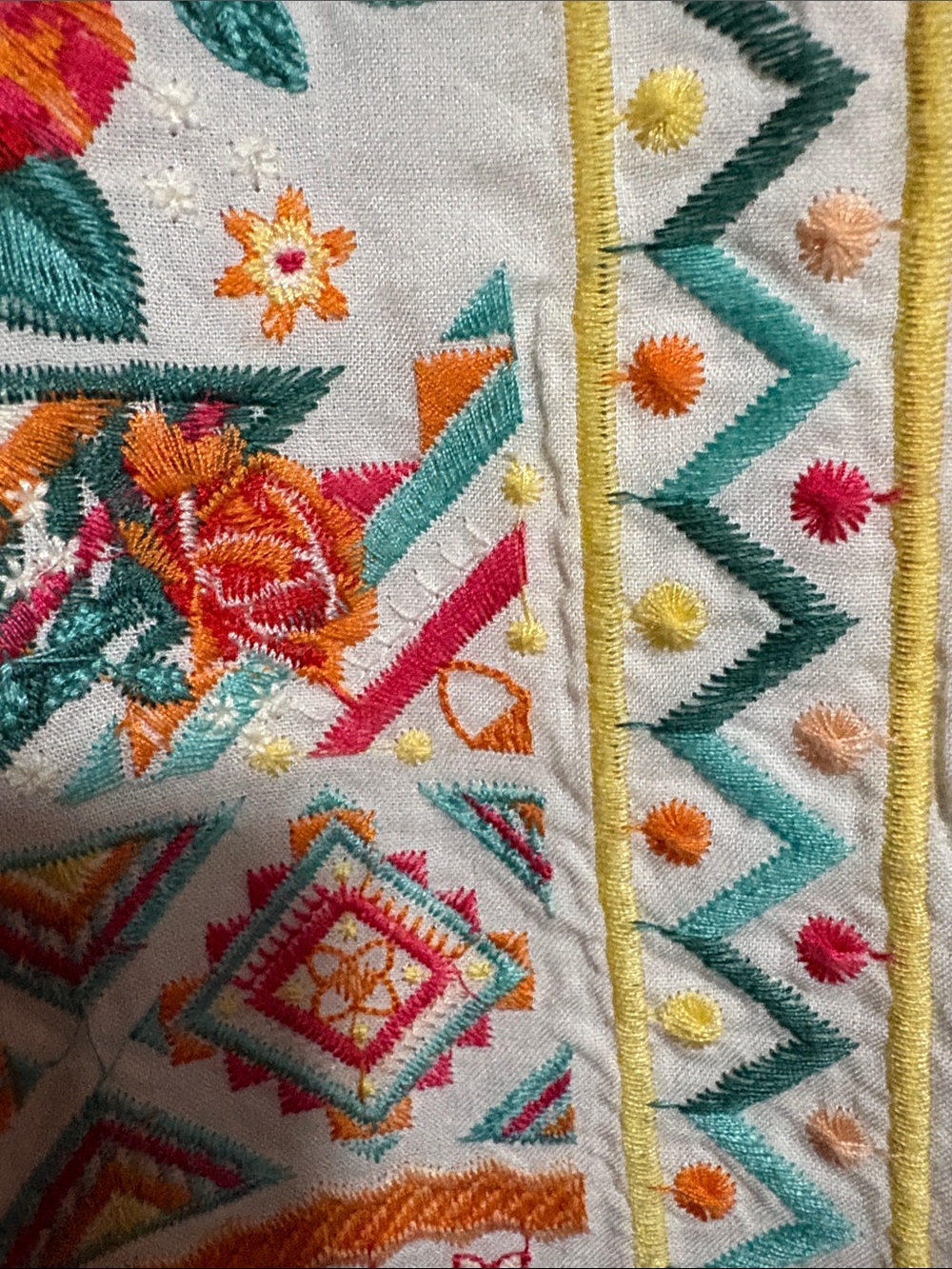 Savanna Jane White Tunic with Coral, Teal & Yellow Embroidery - Picture 5 of 8